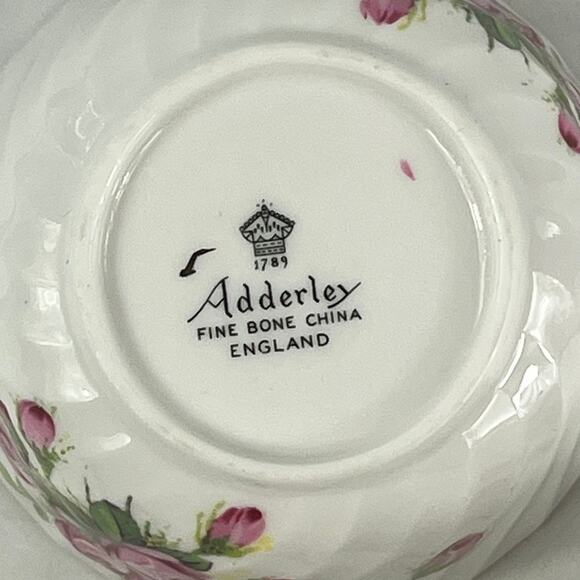 Adderley Bone China Creamer Sugar Bowl Set Pink Rose Floral England 1950s - Picture 8 of 13